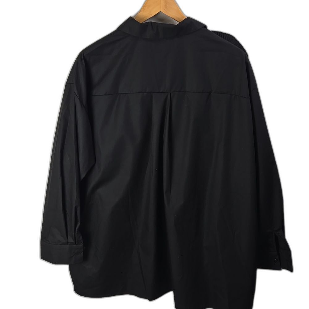 Womens Long Sleeve Art Deco Black Flower Oversize Button Dress Shirt Sz L - Picture 5 of 11